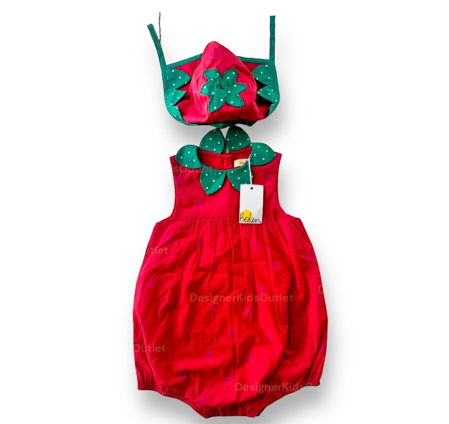 NWT Mini Baby Boden Strawberry Romper &amp; Hat Set, Red