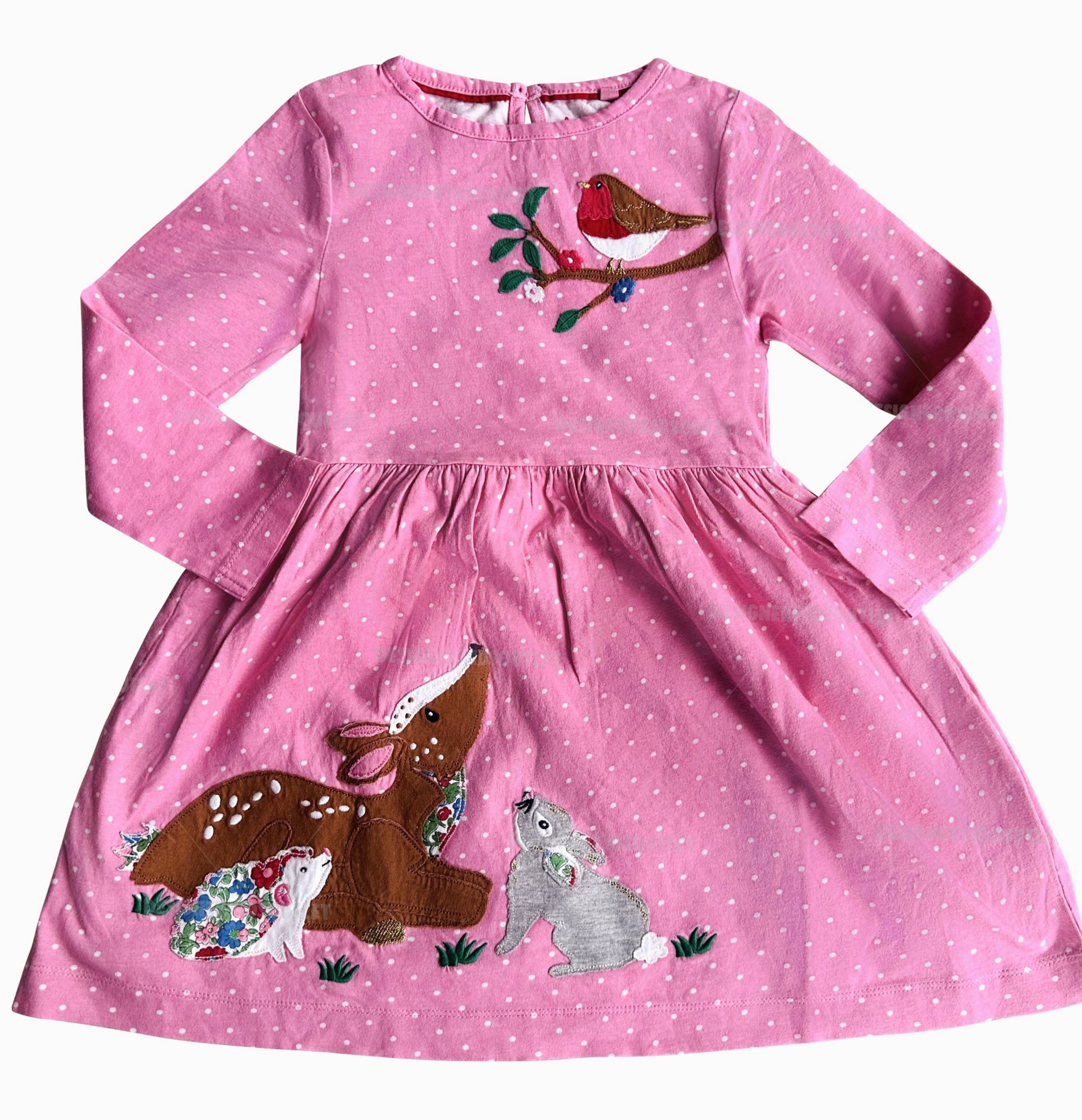 Jersey Woven Applique Dress-Teacup Pink Jersey Woven Applique Dress-Teacup Pink