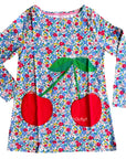 Mini Boden Girls Appliqué Tunic Ditsy Floral Tunic Red Cherry Pockets Shirt