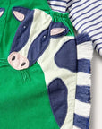 NWT Mini Boden Fun Green Cow Cord Dungaree Overall Set - Cow Appliqué