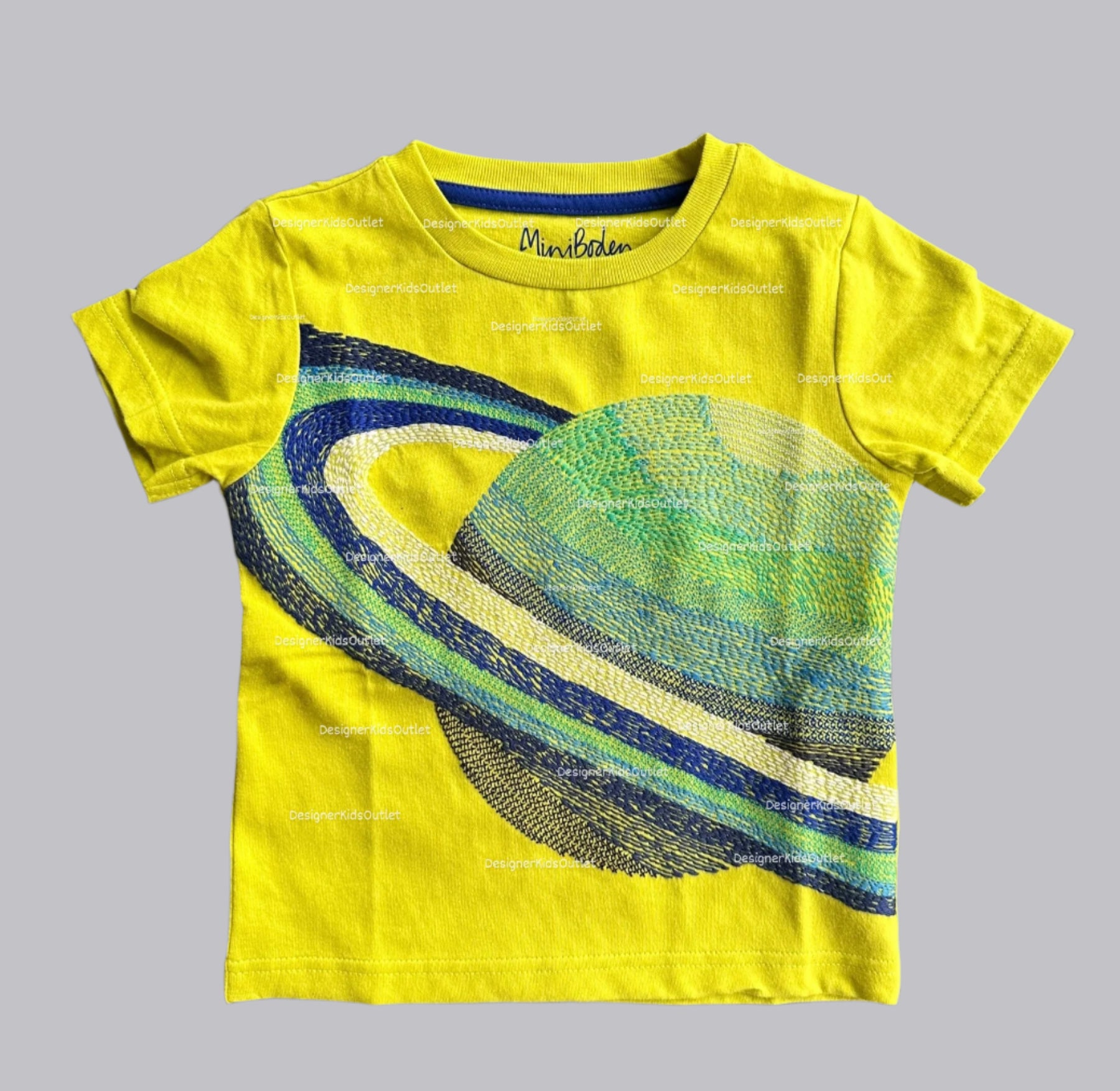 Mini Boden Boys Short Sleeve Space Tee SuperStitch Yellow Saturn ...