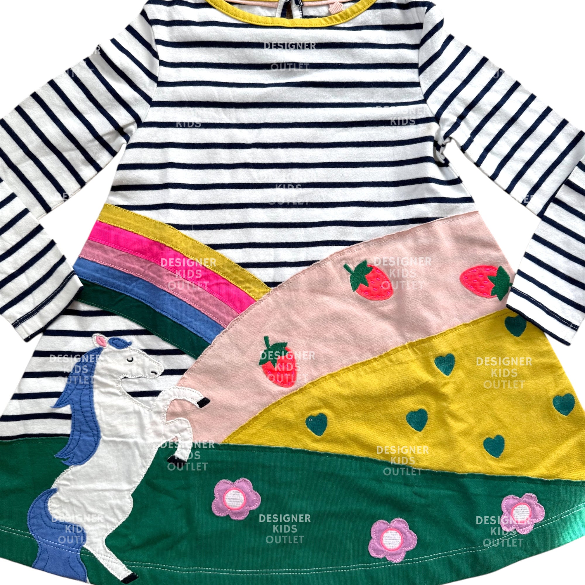 Girls Horse Dress Rainbow Stripe | Jersey Dress Flowers | Mini Boden Designer Kids Outlet Girls Horse Dress Rainbow Stripe | Jersey Dress Flowers | Mini Boden Designer Kids Outlet