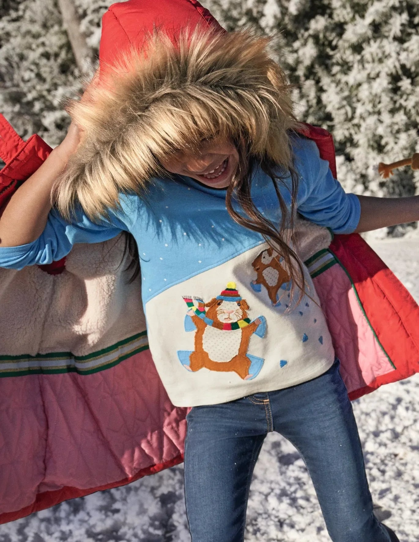 Mini Boden Girls Guinea Pigs Snow Angels Appliqué T-Shirt - Surfboard Blue