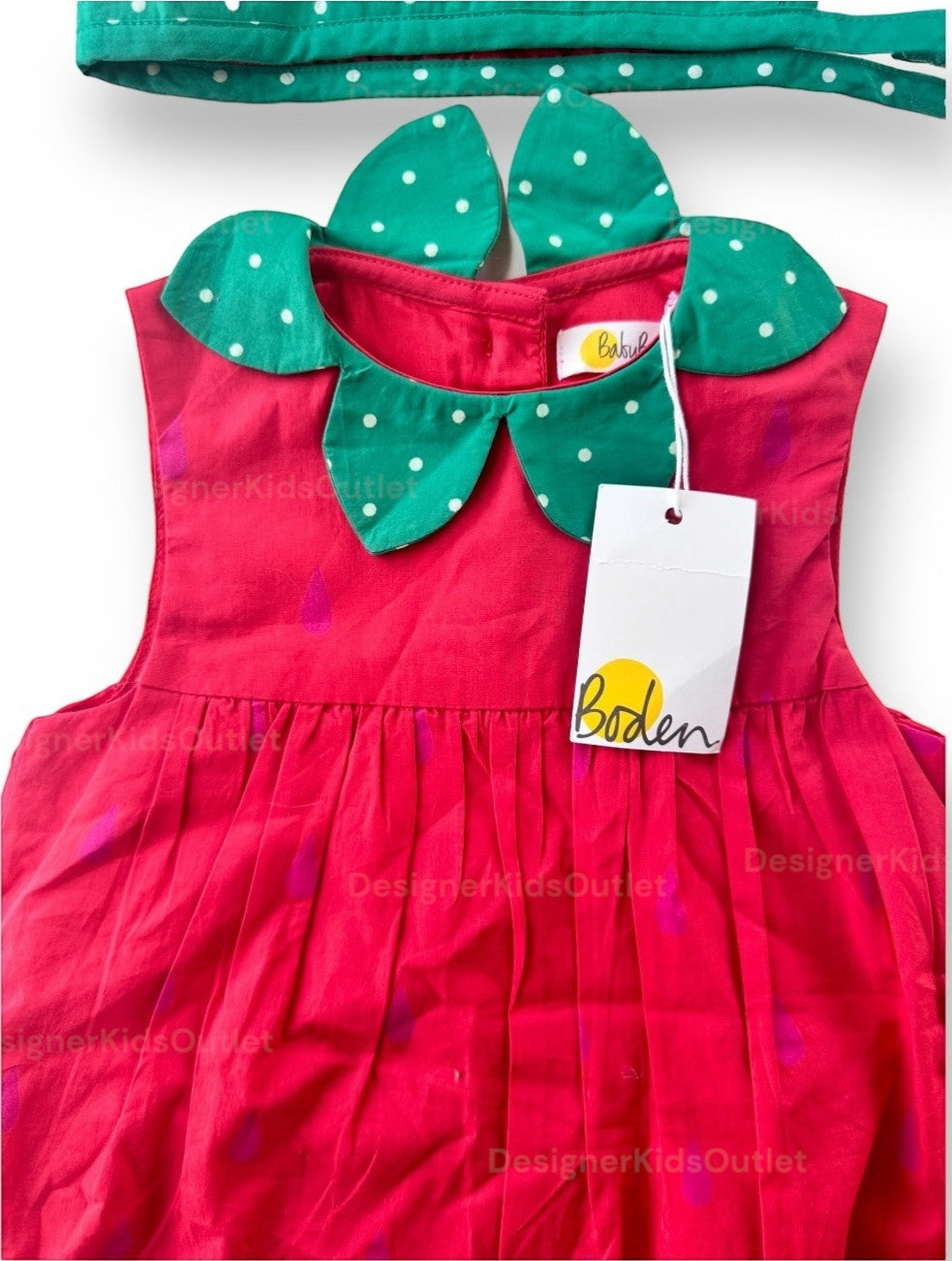 NWT Mini Baby Boden Strawberry Romper &amp; Hat Set, Red