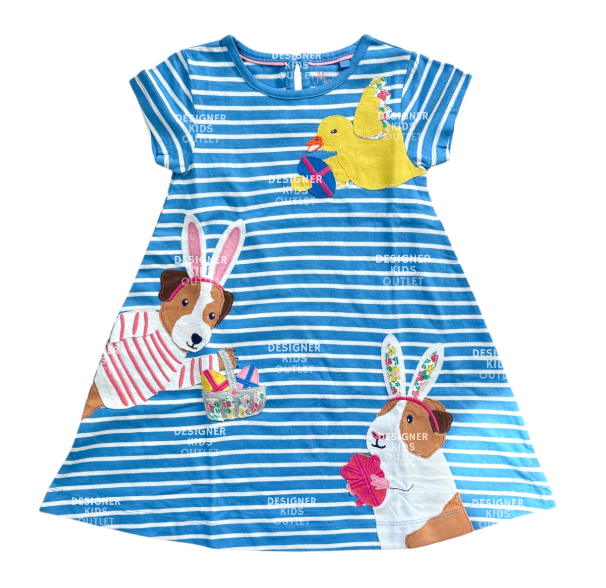 Mini Boden Girls Fun Big Appliqué Dress – Bluebell/Ivory Guinea Pigs