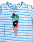 Mini Boden Girls Appliqué Top Shirt Georgian Blue/ Ivory Ice Cream