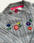 NWOT Mini Boden Embroidered Cable Jumper Gray Embroidered Flowers