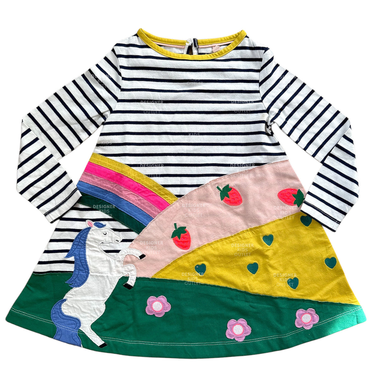 mini boden rainbow dress Girls Horse Dress Rainbow Stripe | Jersey Dress Flowers