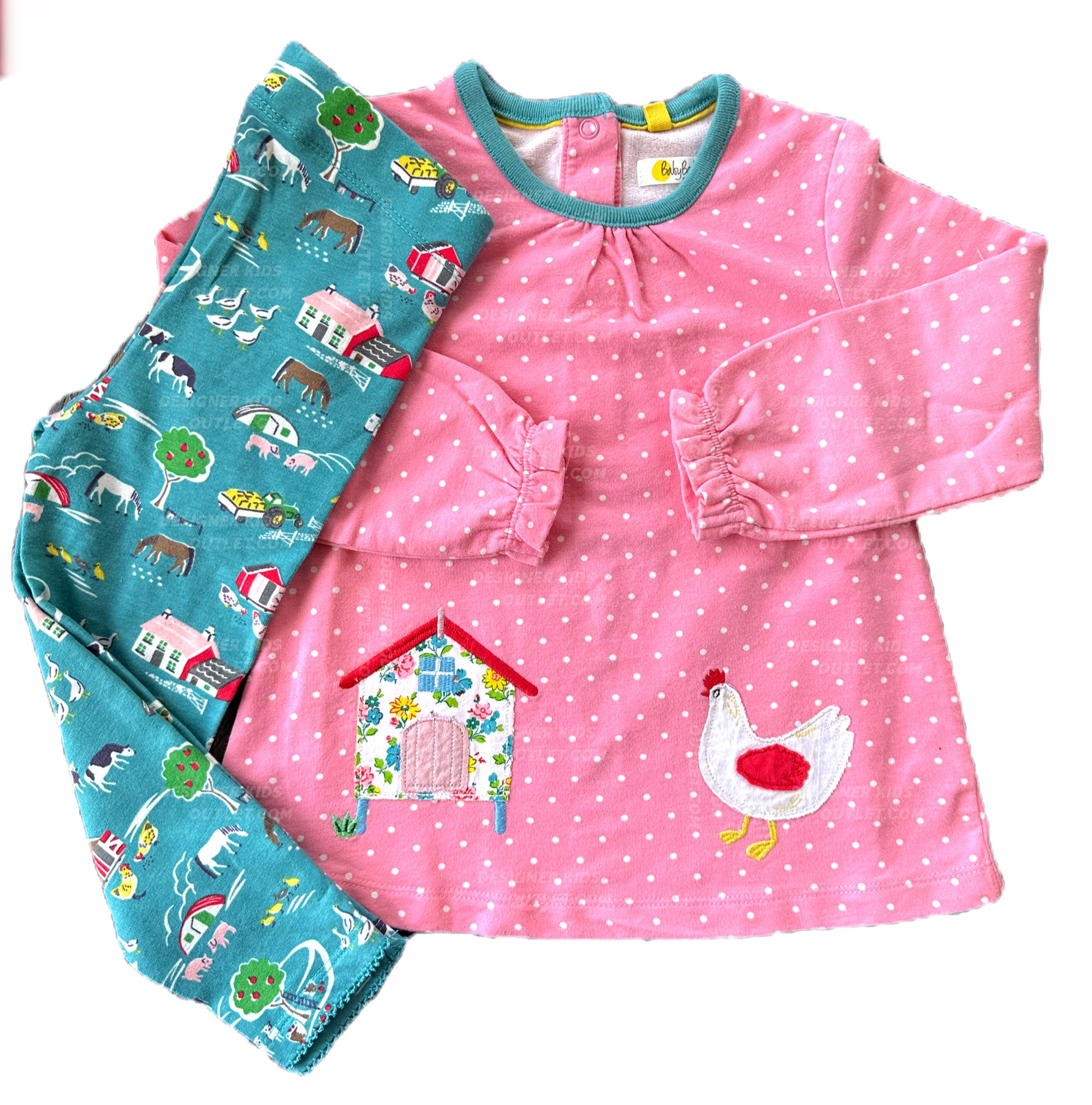 Baby Girl Play Set Farm Theme | Pink Teal Jersey Top Leggings