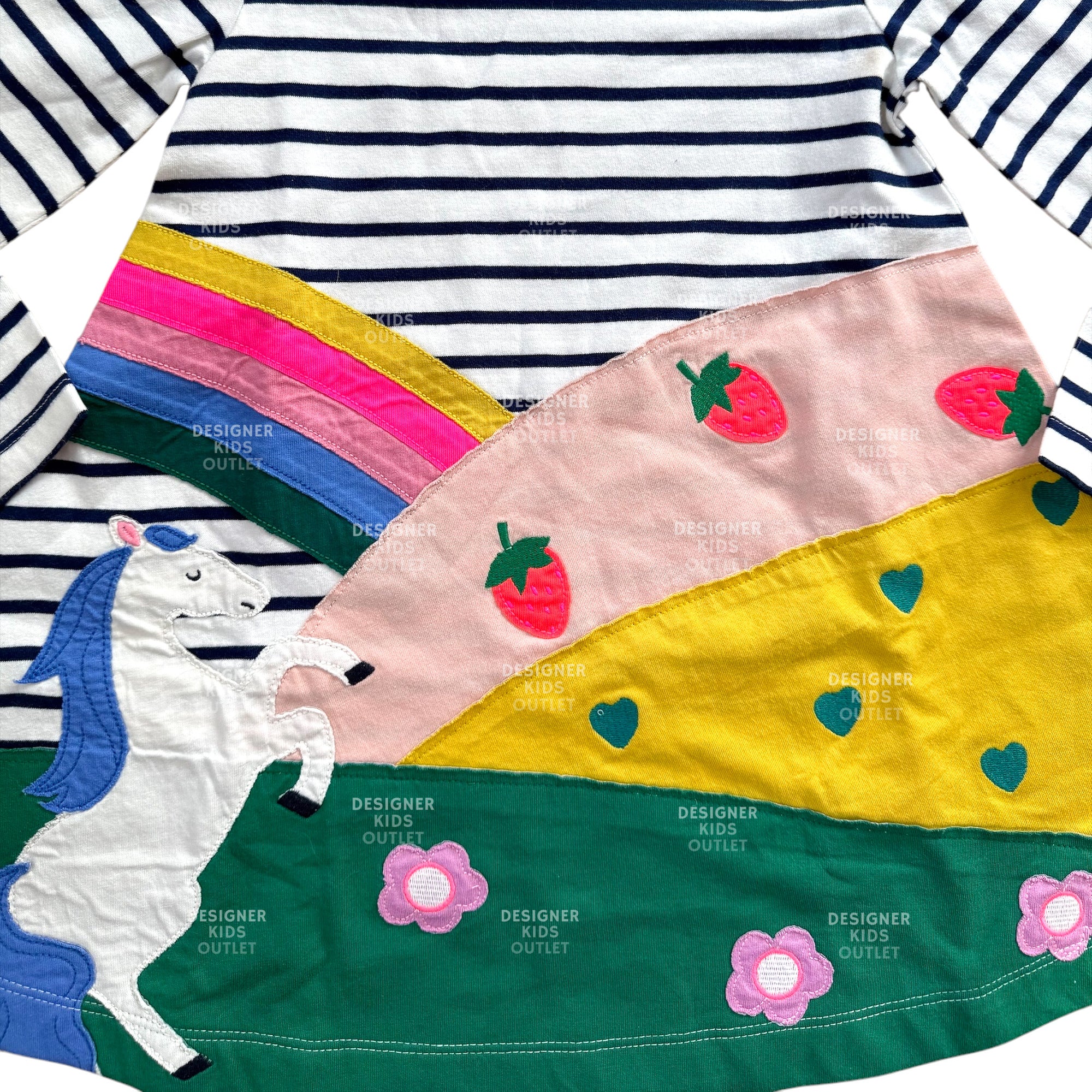 Girls Horse Dress Rainbow Stripe | Jersey Dress Flowers
