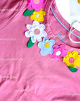 NWT Mini Boden Girl's Flutter T-shirt in Pink Lemonade – with Floral Appliqués