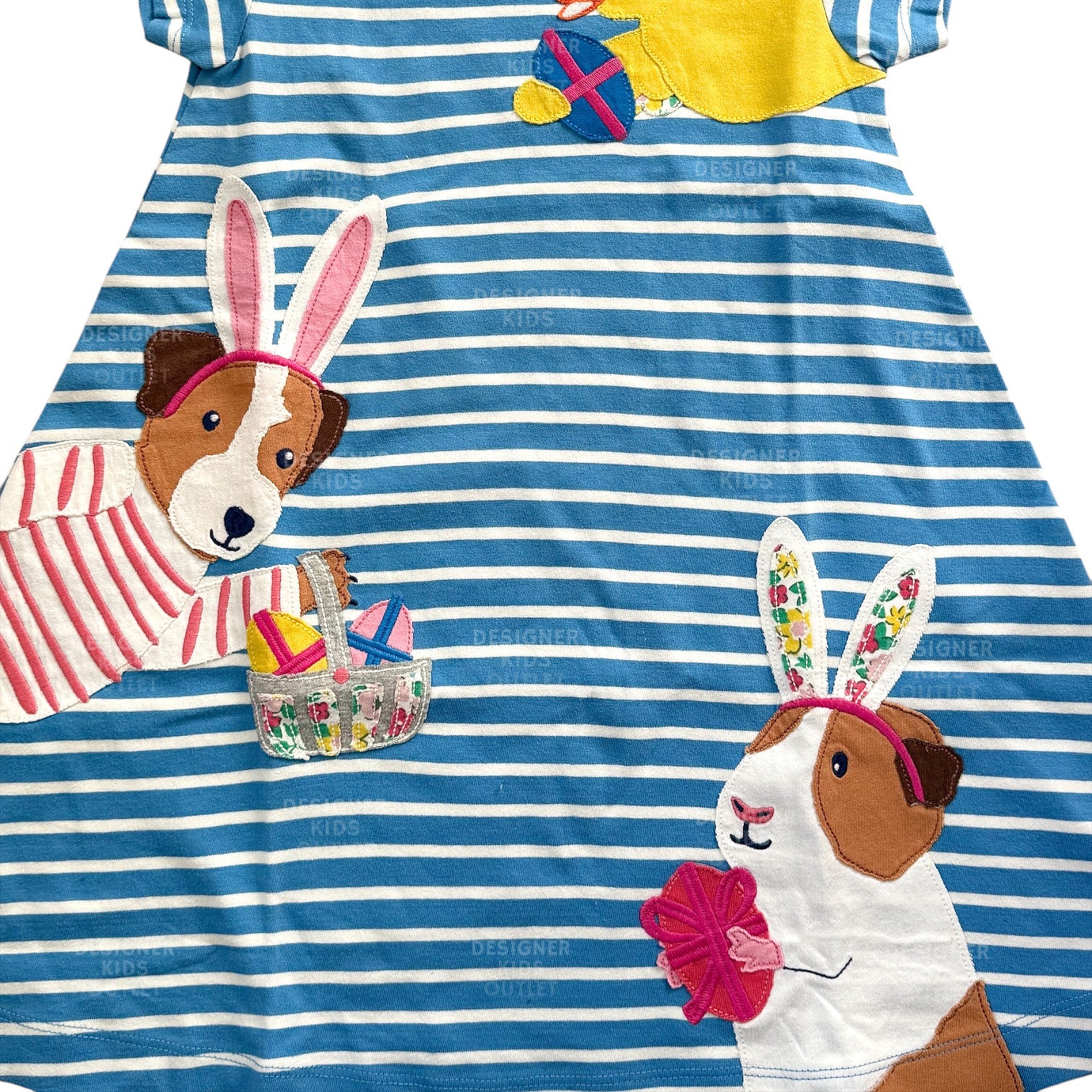 Mini Boden Girls Fun Big Appliqué Dress – Bluebell/Ivory Guinea Pigs