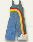 Pre-Loved Mini Boden Girls' Tie Shoulder Rainbow Dungarees, Mid Denim