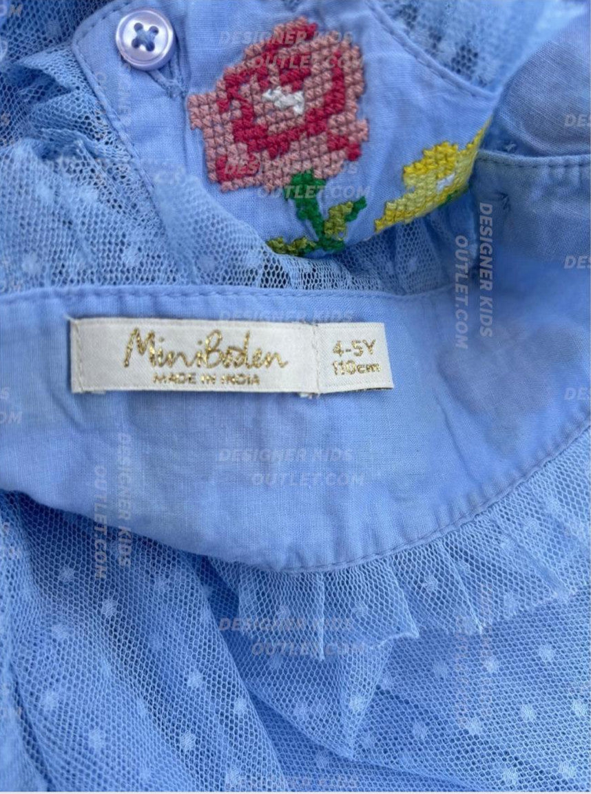 NWOT Mini Boden Blossom Blue Embroidered Sun Dress