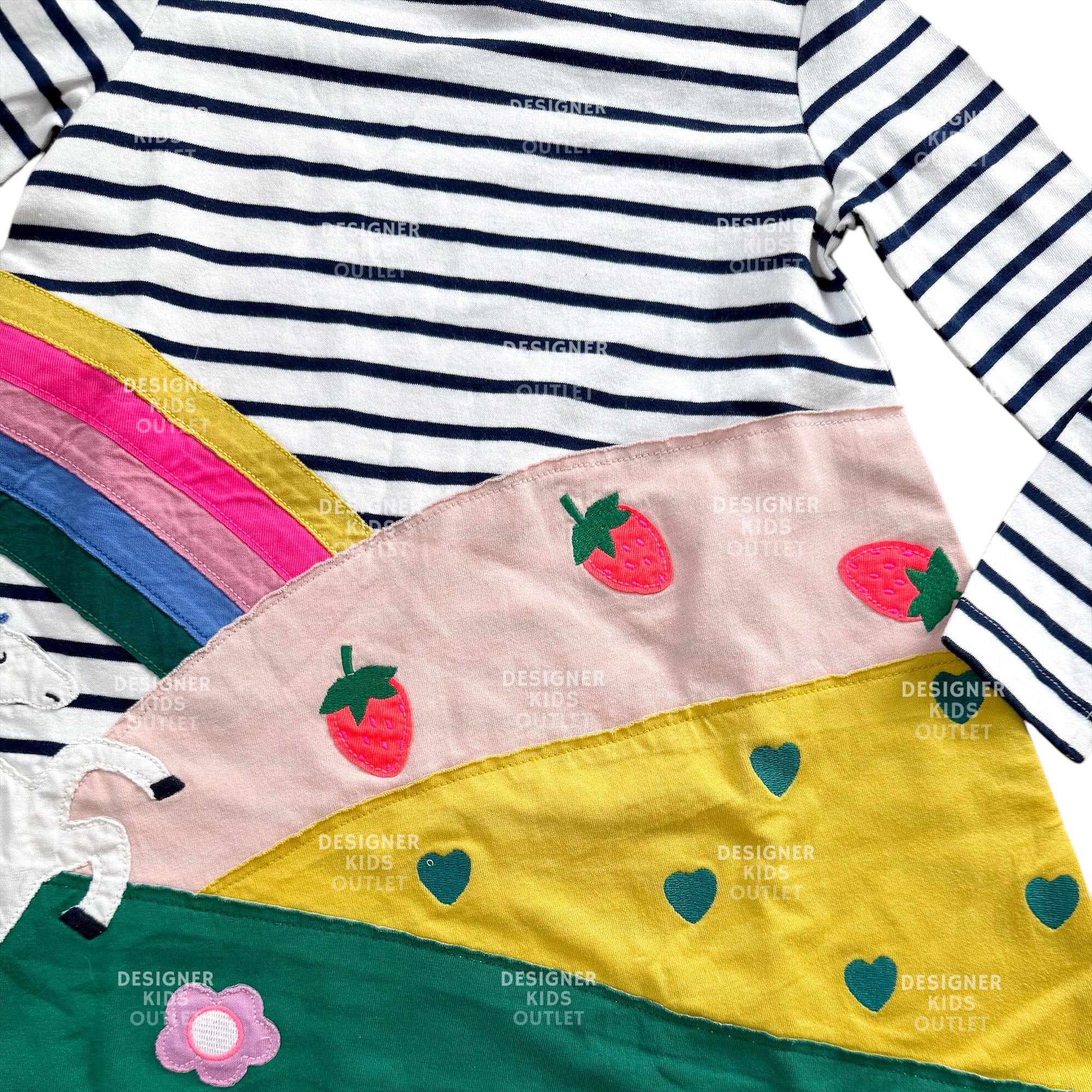 Girls Horse Dress Rainbow Stripe | Jersey Dress Flowers | Mini Boden Designer Kids Outlet Girls Horse Dress Rainbow Stripe | Jersey Dress Flowers | Mini Boden Designer Kids Outlet