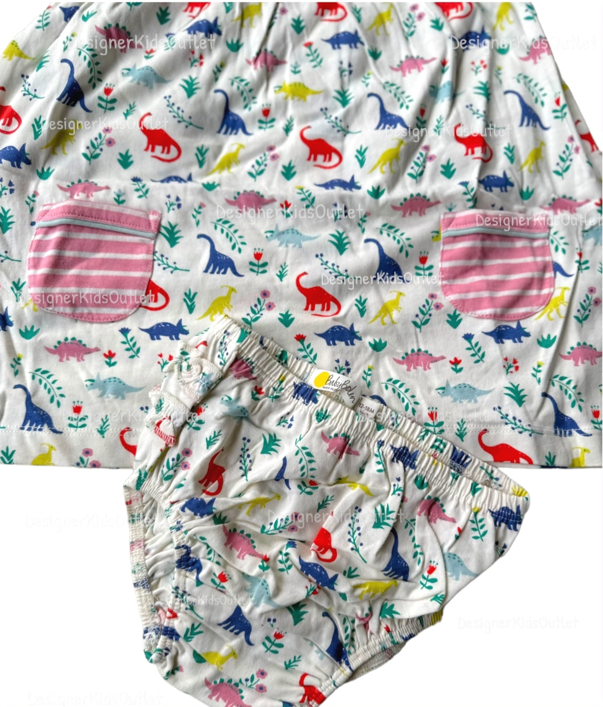 Mini Boden Baby Girls Printed Dino Jersey Dress And Knickers Set
