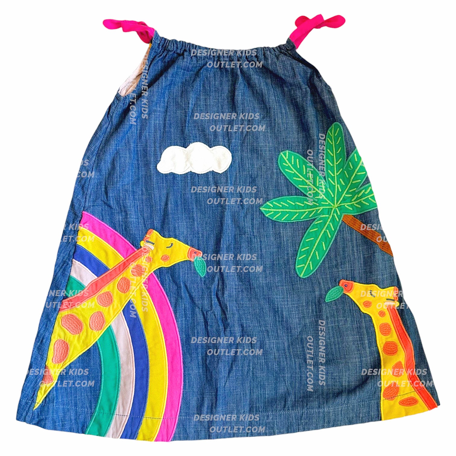 Mini Boden Girls Appliqué Chambray Giraffe Denim Dress