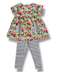 Mini Boden Girls Colorful Smocked Dress with Striped Leggings – Colorful Sea Garden