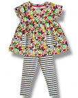 Mini Boden Girls Colorful Smocked Dress with Striped Leggings – Colorful Sea Garden