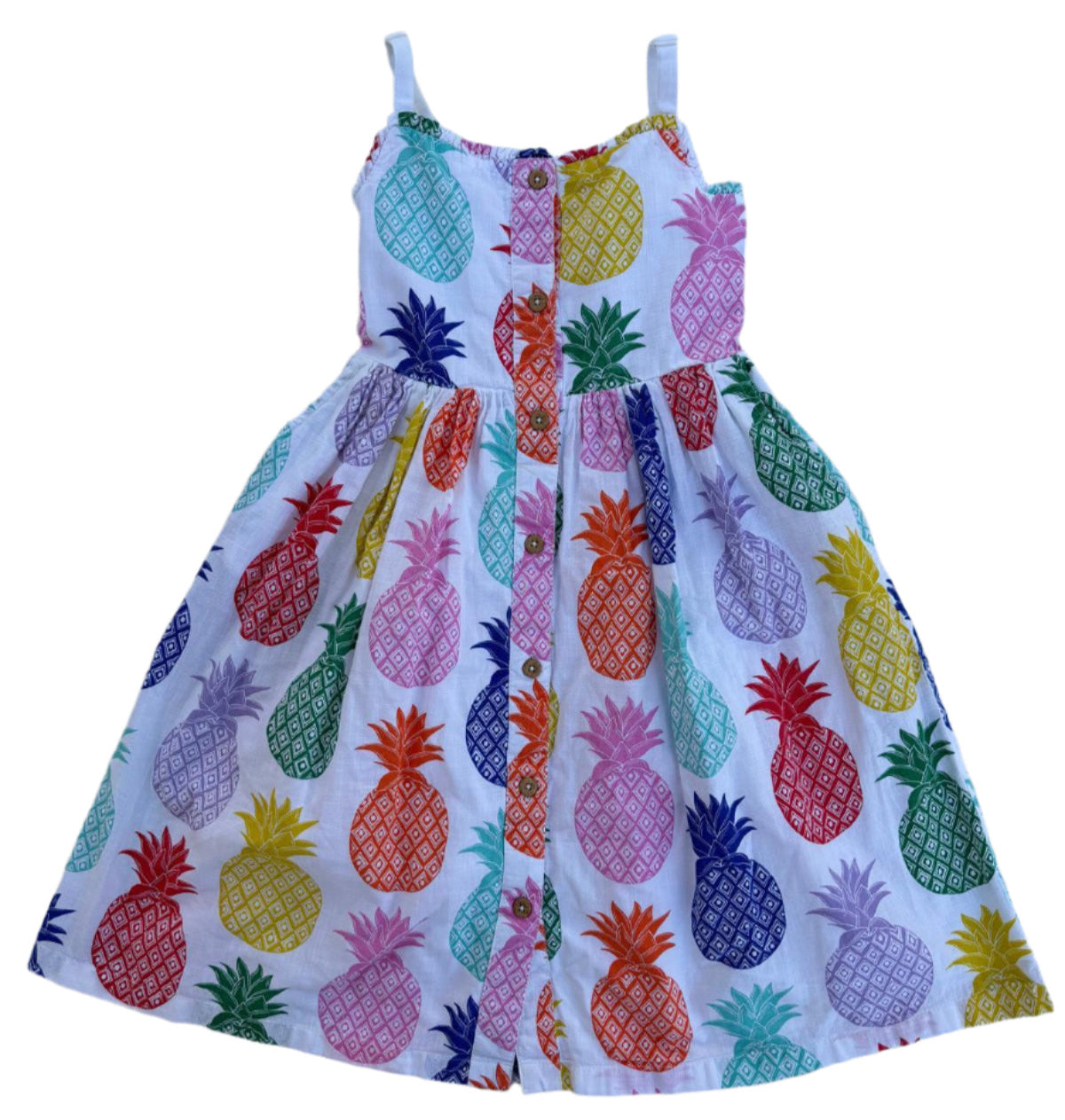 Mini Boden Girls Fun Sun Dress Colorful Pineapple Print