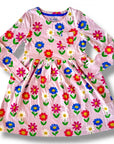 Mini Boden Girls Long Sleeve Jersey Dress with Smiley Flowers – Winsome Pink