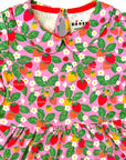 Mini Boden Girls Strawberry Print Jersey Dress Peter Pan Collar – Cosmos Pink