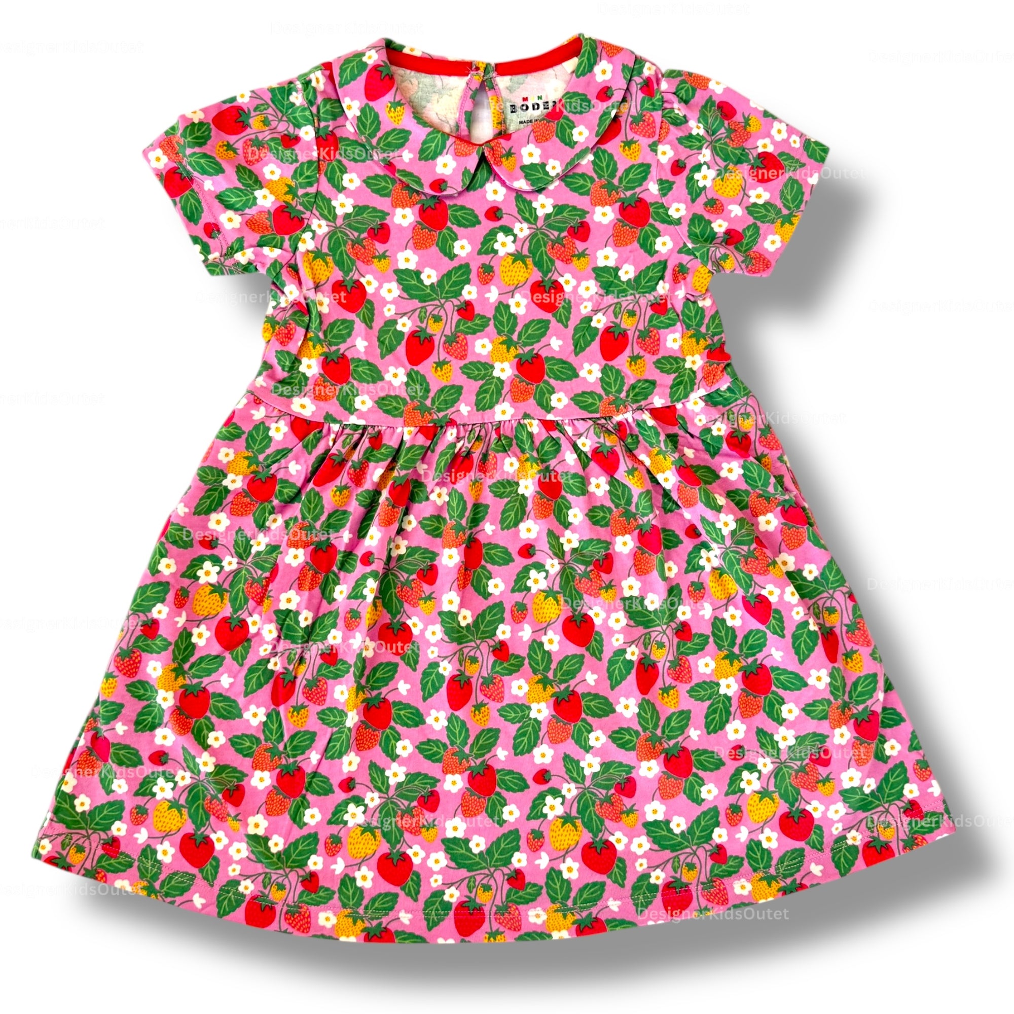 Peter Pan Collar Jersey Dress-Cosmos Pink Strawberry Patch Peter Pan Collar Jersey Dress-Cosmos Pink Strawberry Patch