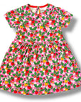 Mini Boden Girls Strawberry Print Jersey Dress Peter Pan Collar – Cosmos Pink