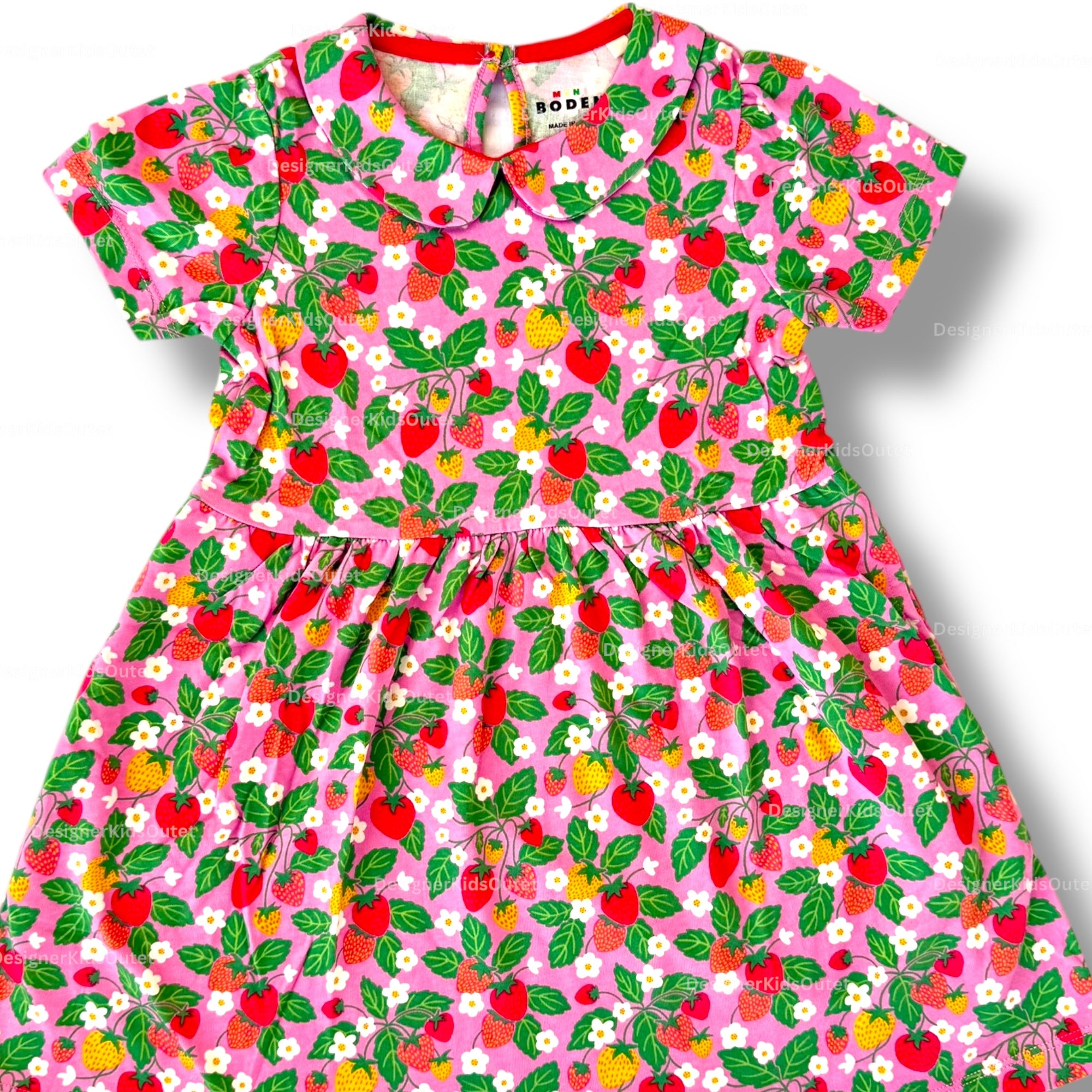 Peter Pan Collar Jersey Dress-Cosmos Pink Strawberry Patch